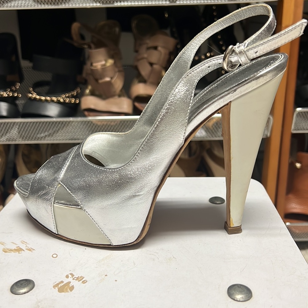 Sergio Rossi White and Silver platform Shoe
